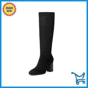 Knee High Boots Chunky Heel Square Toe Side Zipper Winter Boots